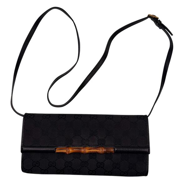 GUCCI GG Canvas Bamboo Clutch/ Shoulder Bag/ Crossbody Bag - Picture 3 of 13